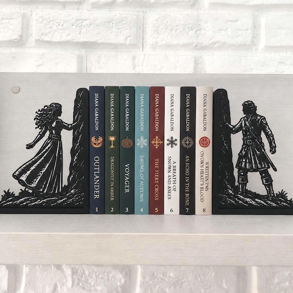 Outlander-inspired bookends featuring a couple in front of ancient Scottish stones – Scottish Highlands decor