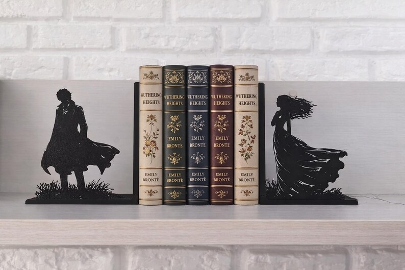 Sujetalibros Wuthering Heights – Heathcliff y Catherine – Gothic Romance Bookshelf Decor – amantes de la literatura – decoración romántica
