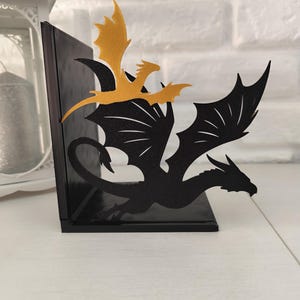 Sujetalibros de dragón negro y dorado estilo fantasía épica, regalo literario para Navidad, San Valentín, Día del Libro y cumpleaños