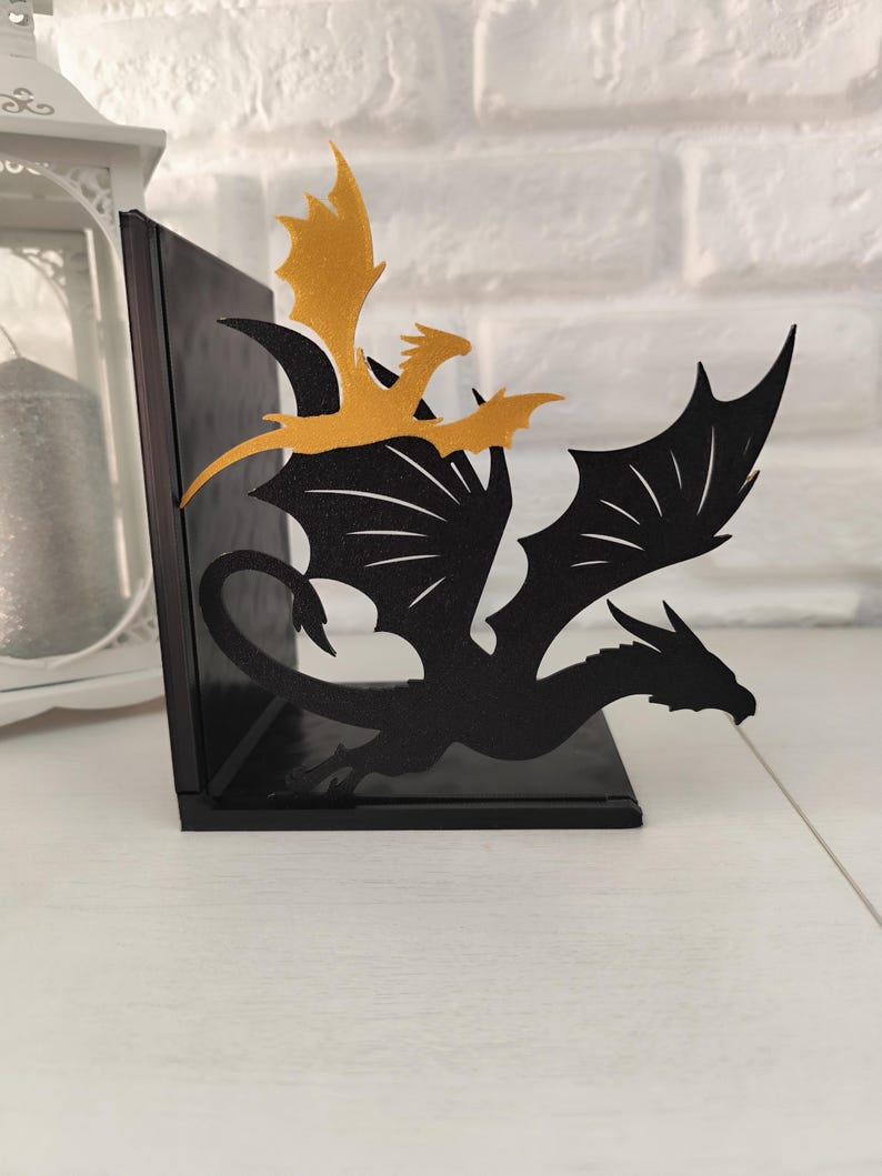 Sujetalibros de dragón negro y dorado estilo fantasía épica, regalo literario para Navidad, San Valentín, Día del Libro y cumpleaños