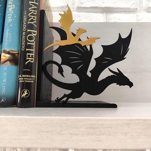 Sujetalibros de dragón negro y dorado estilo fantasía épica, regalo literario para Navidad, San Valentín, Día del Libro y cumpleaños