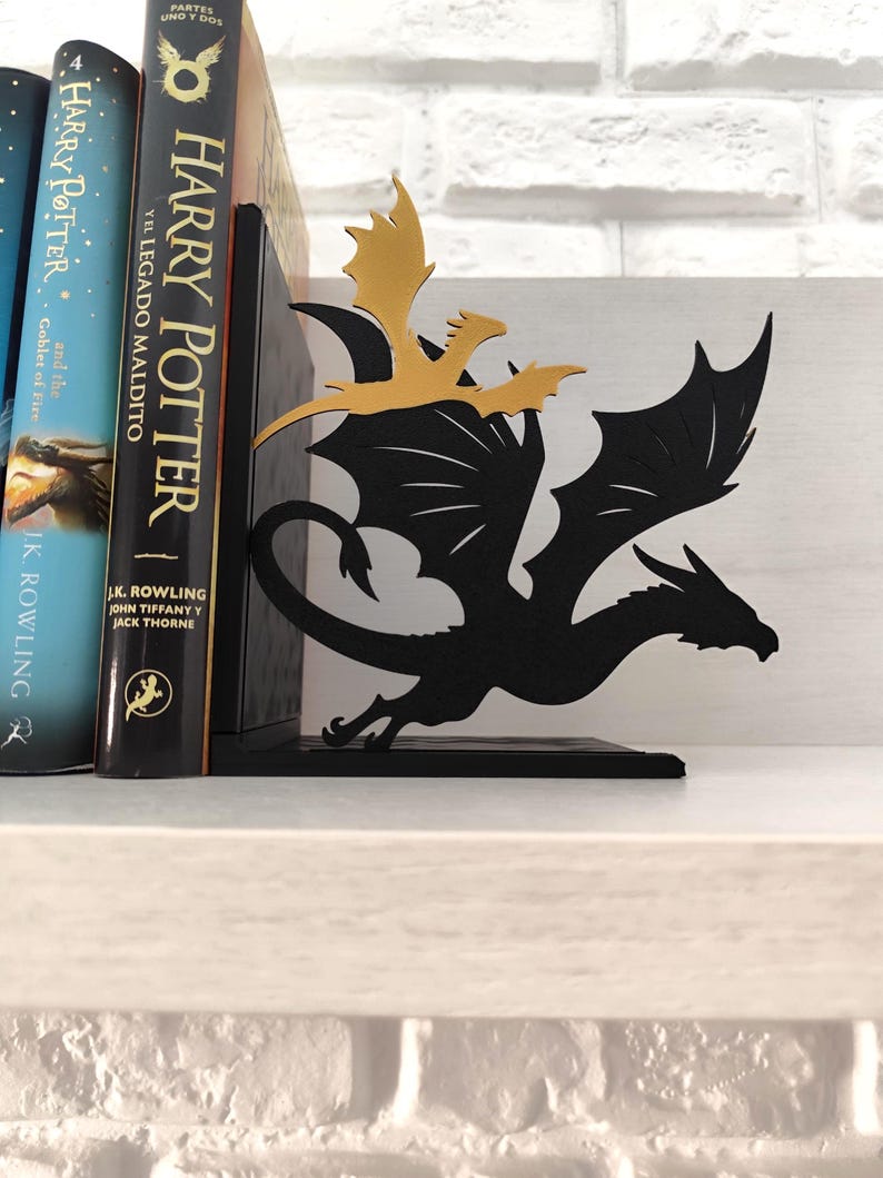 Sujetalibros de dragón negro y dorado estilo fantasía épica, regalo literario para Navidad, San Valentín, Día del Libro y cumpleaños