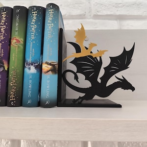 Sujetalibros de dragón negro y dorado estilo fantasía épica, regalo literario para Navidad, San Valentín, Día del Libro y cumpleaños