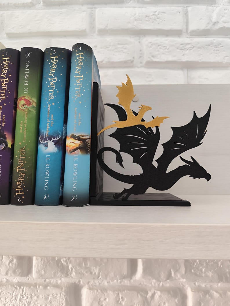 Sujetalibros de dragón negro y dorado estilo fantasía épica, regalo literario para Navidad, San Valentín, Día del Libro y cumpleaños
