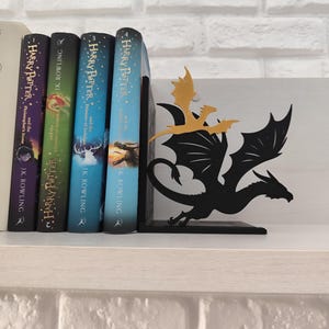 Sujetalibros de dragón negro y dorado estilo fantasía épica, regalo literario para Navidad, San Valentín, Día del Libro y cumpleaños