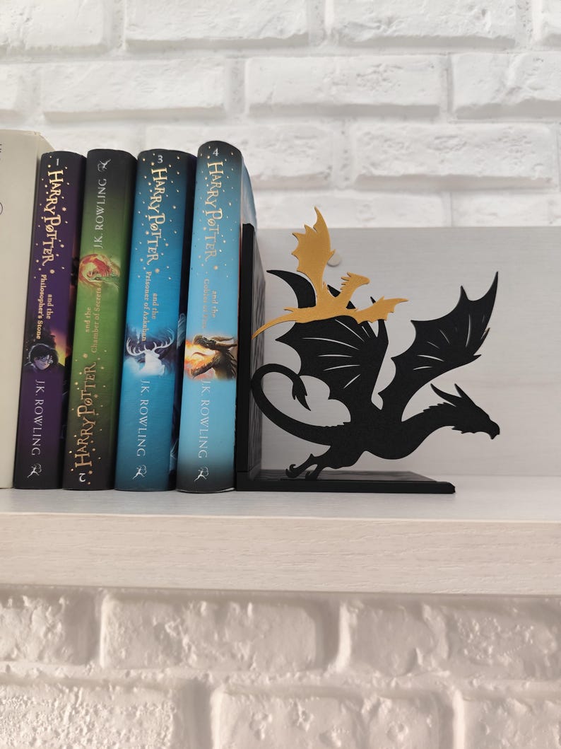 Sujetalibros de dragón negro y dorado estilo fantasía épica, regalo literario para Navidad, San Valentín, Día del Libro y cumpleaños