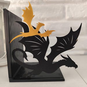 Sujetalibros de dragón negro y dorado estilo fantasía épica, regalo literario para Navidad, San Valentín, Día del Libro y cumpleaños