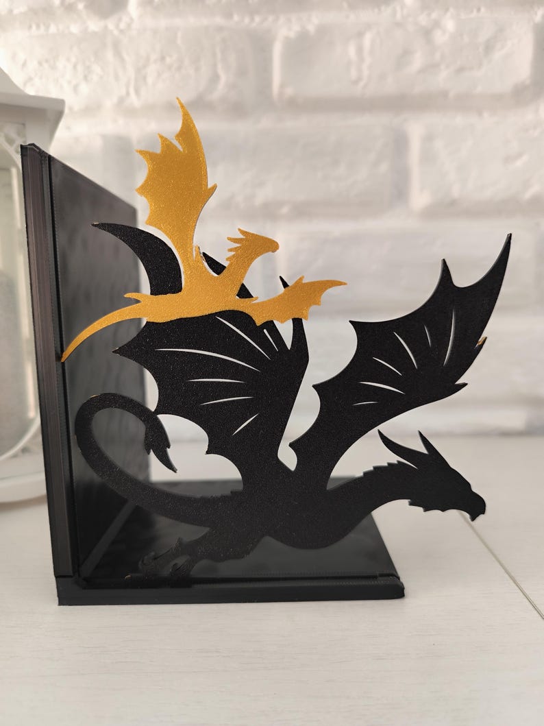 Sujetalibros de dragón negro y dorado estilo fantasía épica, regalo literario para Navidad, San Valentín, Día del Libro y cumpleaños
