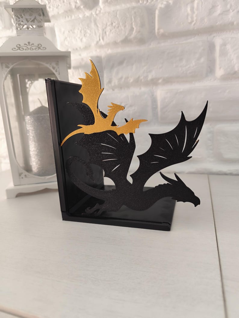 Sujetalibros de dragón negro y dorado estilo fantasía épica, regalo literario para Navidad, San Valentín, Día del Libro y cumpleaños