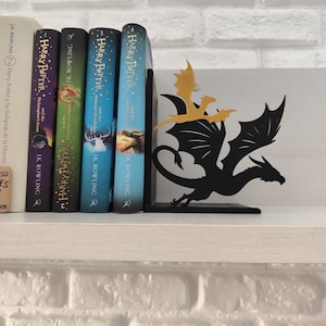 Sujetalibros de dragón negro y dorado estilo fantasía épica, regalo literario para Navidad, San Valentín, Día del Libro y cumpleaños