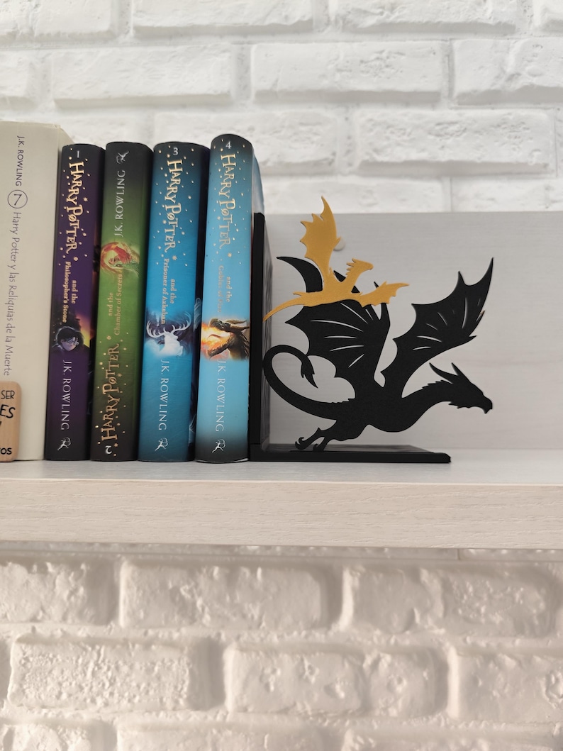 Sujetalibros de dragón negro y dorado estilo fantasía épica, regalo literario para Navidad, San Valentín, Día del Libro y cumpleaños