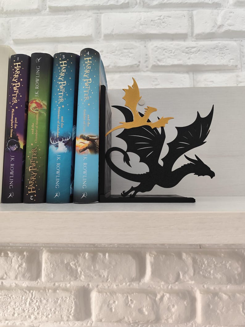 Sujetalibros de dragón negro y dorado estilo fantasía épica, regalo literario para Navidad, San Valentín, Día del Libro y cumpleaños