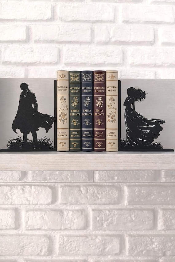 Sujetalibros Wuthering Heights – Heathcliff y Catherine – Gothic Romance Bookshelf Decor – amantes de la literatura – decoración romántica