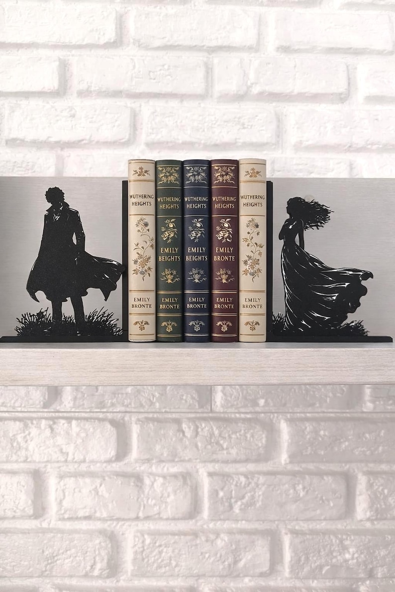 Sujetalibros Wuthering Heights – Heathcliff y Catherine – Gothic Romance Bookshelf Decor – amantes de la literatura – decoración romántica