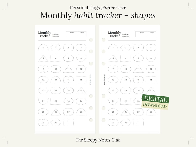 28 Personal Size Printable – Monthly Habit Tracker (shapes) – Personal ...
