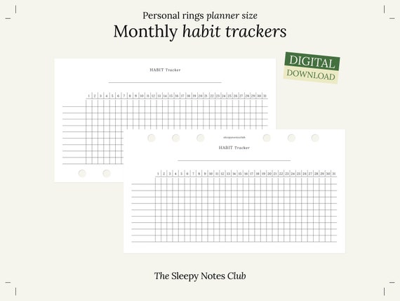 12 Personal size printable – Monthly habit trackers – Personal ring planner, Minimal habit tracker, monthly planner