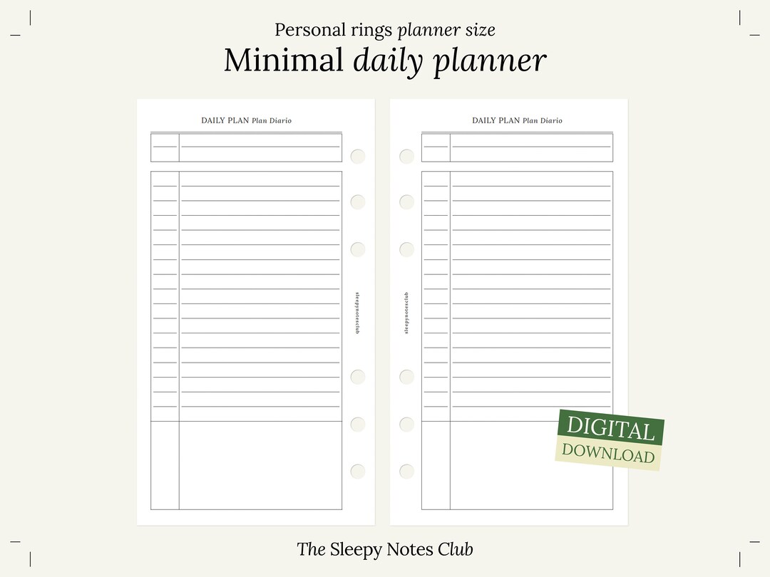 18 Personal Size Printable – Minimal Daily Planner – Daily Insert ...