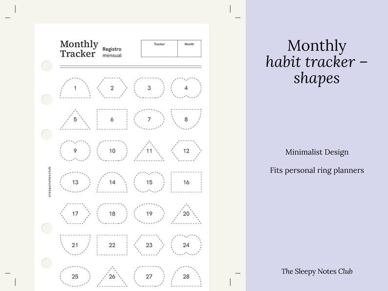 28 Personal Size Printable – Monthly Habit Tracker (shapes) – Personal ...