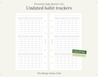 21 Personal size printable – Undated Habit trackers – Printable insert, monthly calendar, personal ring planner insert, minimal planner