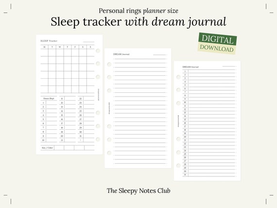 09 Personal size printable – Monthly sleep tracker with dream journal– Personal ring planner, Minimal monthly calendar, monthly habits