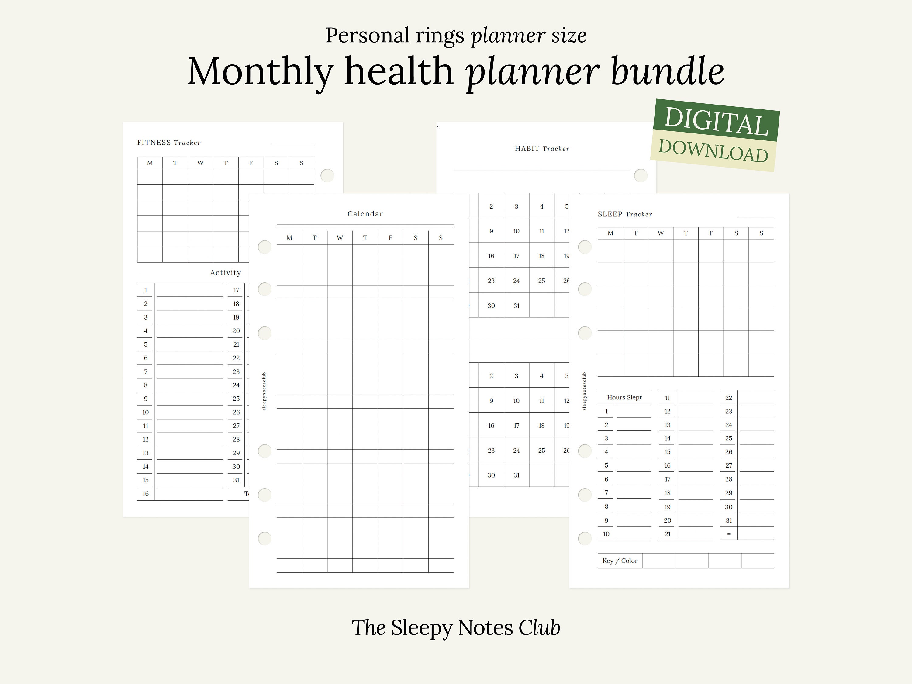 11 Personal size printable Monthly health planner bundle Personal ring planner