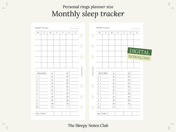 08 Personal size printable – Monthly sleep tracker– Personal ring planner, Minimal habit tracker, monthly calendar, monthly habits