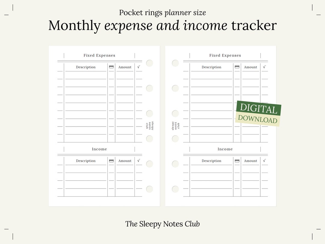16 Pocket Size Printable – Monthly Fixed Expense and Income Tracker ...