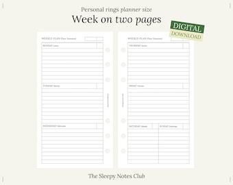 01 Personal size printable – Undated Week on Two Pages – Printable Insert, Weekly Planner, Personal ring planner insert, Minimal planner