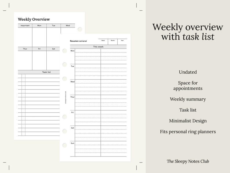35 Personal Size Printable – Weekly Planner With Overview and Tasks ...