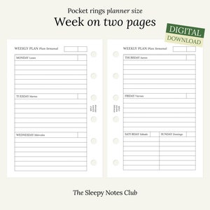 01 Pocket size printable – Undated Week on Two Pages – Printable Insert, Weekly Planner, Pocket ring planner insert, Minimal planner