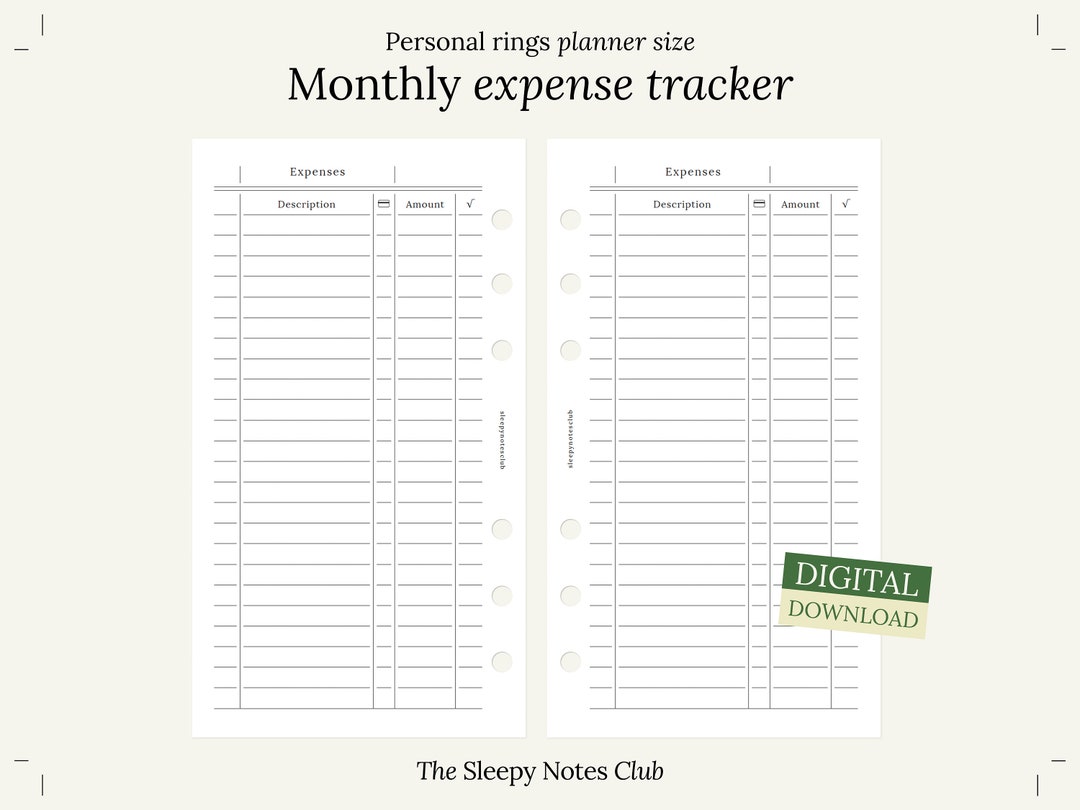 15 Personal Size Printable – Monthly Expense Tracker– Personal Ring ...