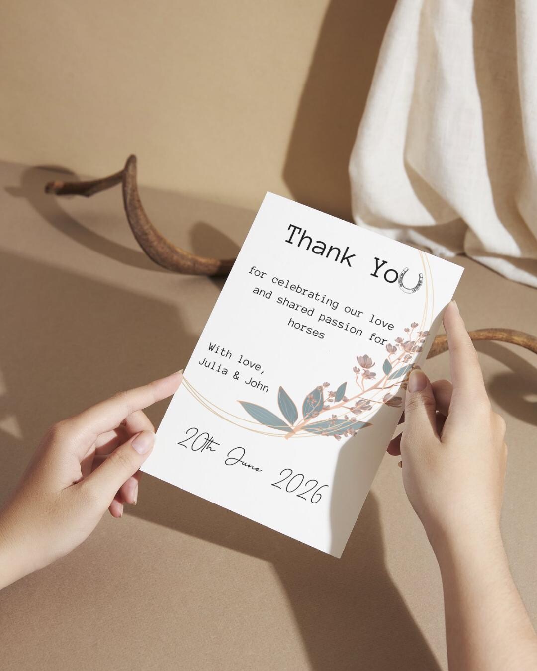 Equestrian Wedding Thank You Card | Horse Theme, Editable Canva ...