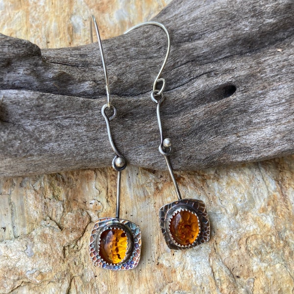 genuine baltic, amber, sterling silver, earrings, gemstone, metalsmith