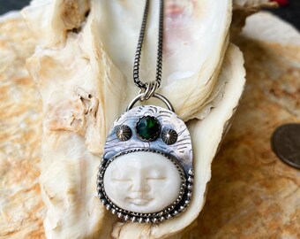 Black Sun Stone Moon Copper Bison Pendant