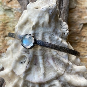 Rainbow, moonstone, sterling silver, patterned, cuff, bracelet