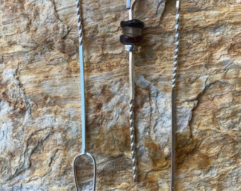 Sterling Silver, cocktail, pick, stick, lamp work glass bead, hand forged