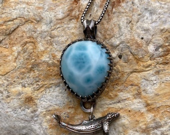 a sterling silver, Larimar, humpback, whale, spirit animal, totem animal, gift, jewelry