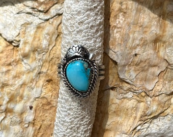 Thunderbird, turquoise, sterling silver, ring, southwestern, western style , concho, rope, size 7.25, jewlery