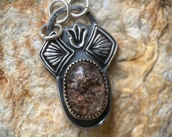 sterling silver, garden quartz, lodolite, phantom quartz, handstamped pendant, necklace, jewelry, gift