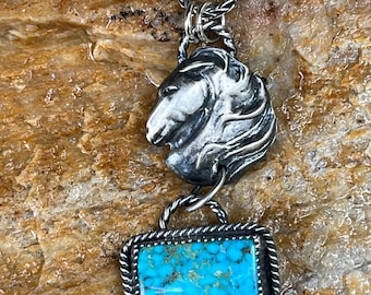 Sterling silver, horse, pendant, necklace, turquoise, southwestern, western, jewelry
