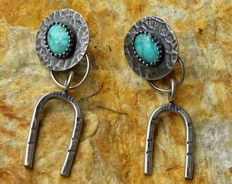 Sterling silver, white water, turquoise, hoop, earrings, southwestern,horseshoe