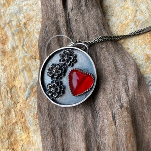 flowers, red, heart, rosarita, sterling silver, Valentine, jewelry, necklace, pendant