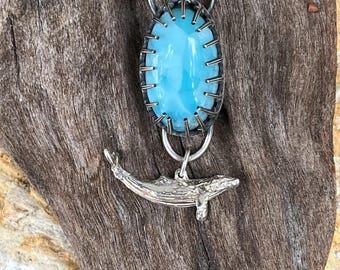 Sterling silver, humpback, whale, spirit animal, totem, talisman, larimar, jewely, pendant, necklace, gemstone