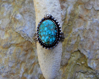 Kingman turquoise, sterling silver, floral band, size 7