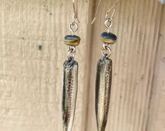 Lamp work beads, primitive porcelain, sterling silver, earrings, dangle, organic