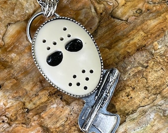 Jason Voorhees sterling silver pendant, billiard ball, jewelry, necklace, axe