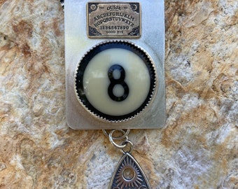 sterling silver, jewelry, necklace, pendant, pool ball, eight, ouija, tarot, goth, witchy, billiard, number, lucky, spirit, planchette