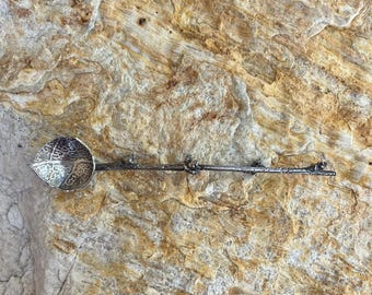 sterling silver, salt, spoon, spice, housewarming, gift, twig, leaf, wedding, engagement