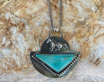 running, horse, sterling silver, turquoise, southwestern, jewelry, gift, pendant, necklace