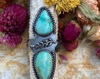 royston, turquoise, double stone, sterling silver, southwestern, plant, succulent,ring